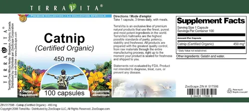 Vista 4 de Catnip (Certified Organic) - 450 mg (100 Cápsulas, ZIN: 517598)