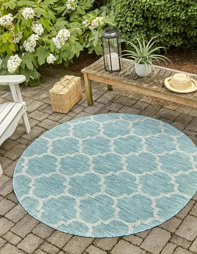 Vista 33 de Unique Loom Outdoor Trellis Collection Alfombra de Área (5' 1" x 8' Oval, Aguamarina/Gris)