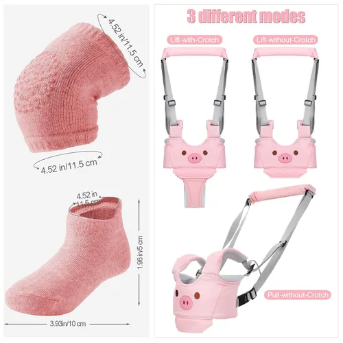 Vista 2 de Xuniea Arnés para caminar para bebé, transpirable, de mano, cinturón ajustable para caminar, asistente para caminar con 4 pares de calcetines