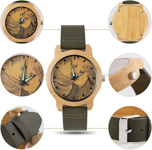 Vista 4 de Reloj de madera con foto o mensaje grabado de doble cara para regalo.