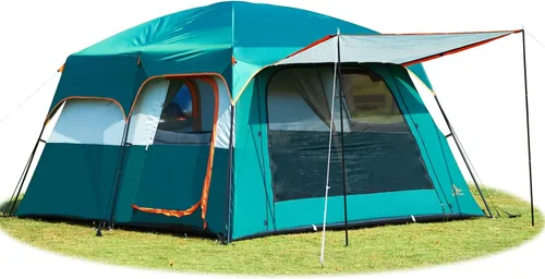 Vista 18 de KTT Extra Large Tent 10-12-14 Person(B),Family Cabin Tents,2 Rooms,3 Doors and 3 Windows with Mesh,Straight Wall,Waterproof,Double Layer,Big Tent