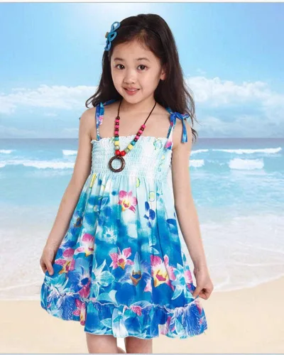 Vista 2 de Flenwgo Vestidos bohemios para niñas, floral, sin mangas, arcoíris, playa, con collar, 2-12T