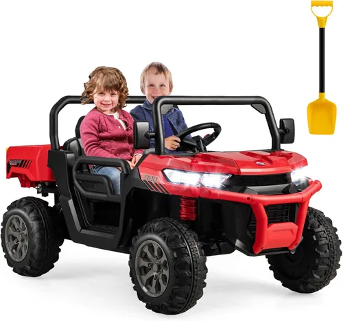 Vista 10 de Costzon Camión volquete con control remoto, UTV eléctrico de 12 V para niños con cama volquete eléctrica, función de balanceo, pala, 4 suspensiones
