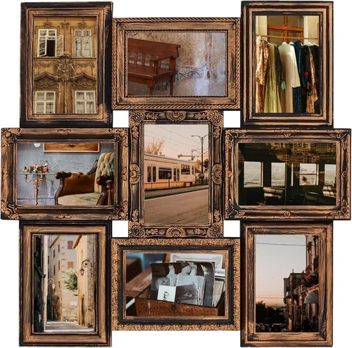 Vista 12 de Jerry & Maggie 12 Aperturas Marco de Fotos Collage Rústico 23×18 PVC con Acabado Vintage en Relieve, Portarretratos para Selfie, Galería de Collage