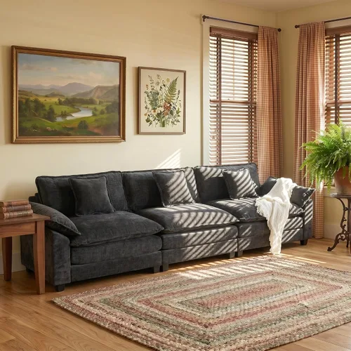 Vista 88 de Sofá modular modular de felpilla beige de 78 pulgadas para sala de estar, sofá modular de felpilla beige para sala de estar, sofás para sala
