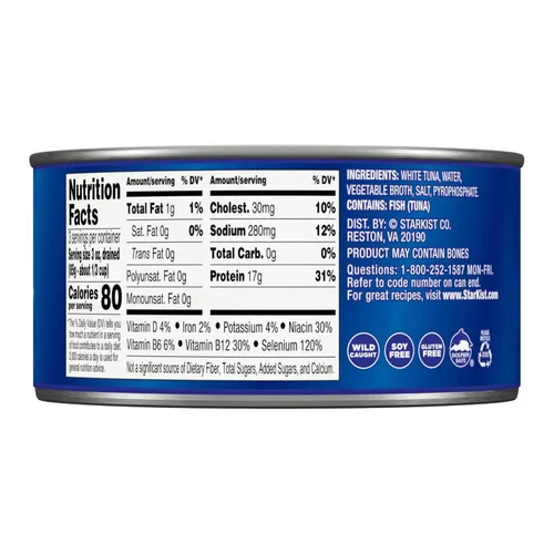 Vista 2 de StarKist Atún Blanco Albacore en Trozos en Agua, 12 Oz, Paquete de 12 17g Protein Per Serving, Wild Caught, Gluten Free, Soy Free, 80 Calories Per