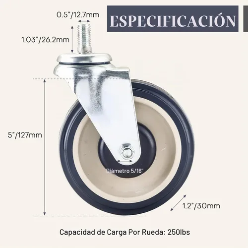 Vista 2 de MYFULLY Ruedas giratorias para carrito de compras de 5 pulgadas, paquete