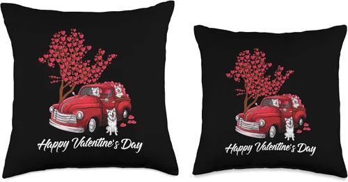 Vista 3 de husky owner valentines day gifts idea Red Truck Happy Valentine's Day Husky Dog Lover Hearts Gifts - Almohada de 18 x 18 pulgadas, multicolor