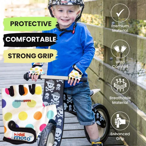 Vista 6 de Kiddimoto Guantes de bicicleta antideslizantes para niños y niñas, guantes de ciclismo sin dedos para niños de 2 a 8 años, guantes de ciclismo sin