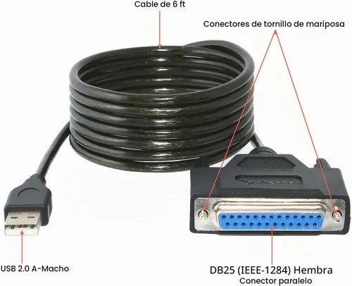 Vista 2 de SABRENT Adaptador de impresora paralelo USB 2.0 a DB25 IEEE-1284 (CB-DB25)