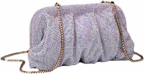 Vista 3 de WuDiaoer Bolso de mano con diamantes de imitación para mujer, bolso de noche con cadena, bolso de bola de masa para mujer, bolso de fiesta de boda