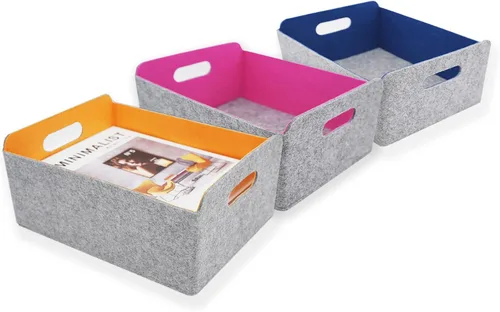 Vista 8 de Welaxy Cestas de almacenamiento plegables de fieltro, cubos de almacenamiento para estantes, caja de fieltro para niños, juguetes, revistas, libros