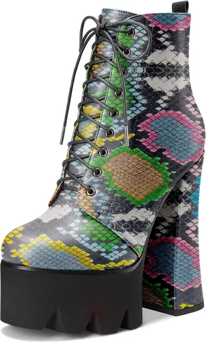 Vista 15 de HDEUOLM Botas de tobillo con tacón alto de bloque grueso para mujer, puntera redonda, botines cortos con cordones y cremallera, zapatos clásicos