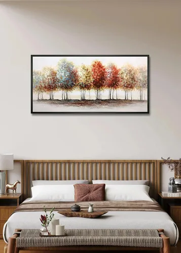 Vista 5 de Tiancheng Arte, 24x48 pulgadas Pintura abstracta moderna al óleo pinturas a mano árbol 3D pintado a mano sobre lienzo marco acrílico arte de pared