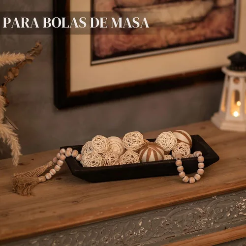 Vista 2 de Hanobe - Cuenco decorativo de madera para decoración de mesa auxiliar, color negro rústico