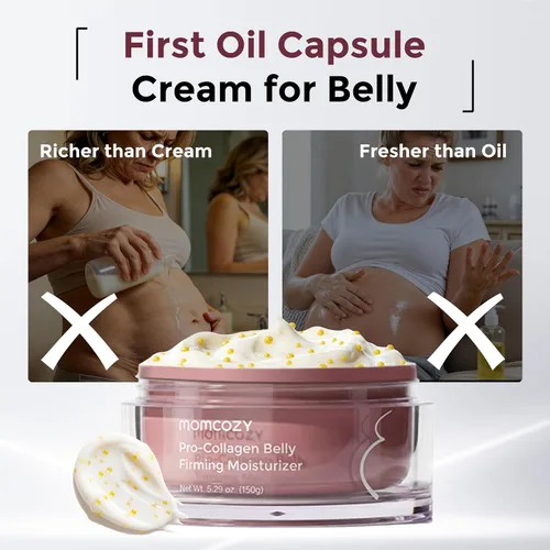 Vista 4 de Momcozy Aceite en crema todo en uno para estrías, dúo de muestra, alternativa al aceite de vientre y crema hidratante no grasa, seguro