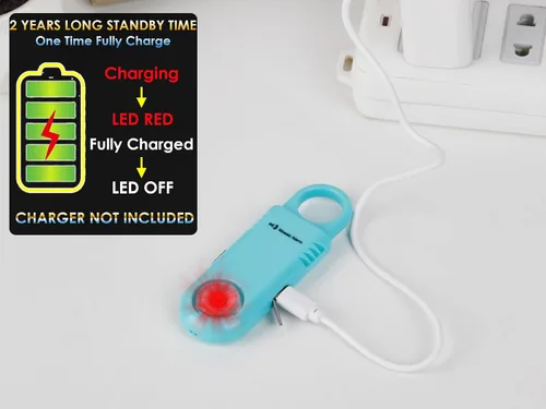 Vista 7 de 135dB recargable alarma de seguridad personal luz estroboscópica antideslizante agarre llavero sirena para mujeres estudiantes linterna senderismo