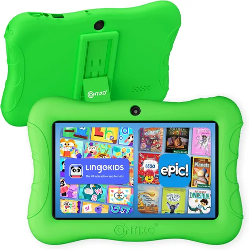 Vista 11 de Contixo Tablet Android Kids de 7" de 32 GB, incluye más de 50 libros de cuentos y calcomanías de Disney (valor de $200), funda protectora