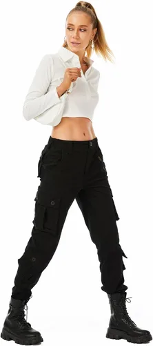 Vista 5 de Pantalones cargo de trabajo para mujer, de algodón, con 8 bolsillos, informal, estilo de combate militar