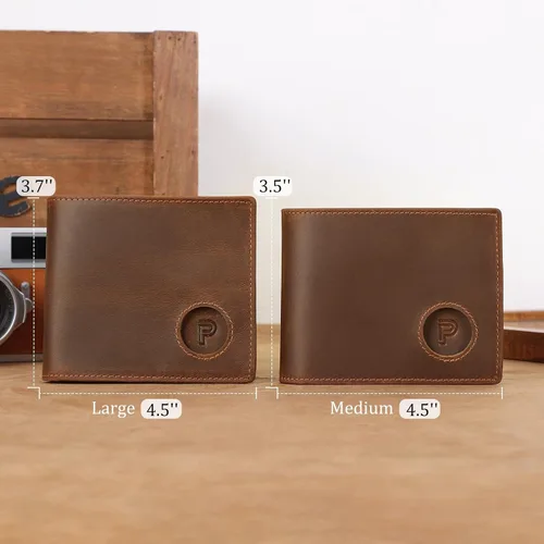 Vista 19 de Polare - Cartera plegable de piel de caballo loco natural para hombre, con bloqueo RFID