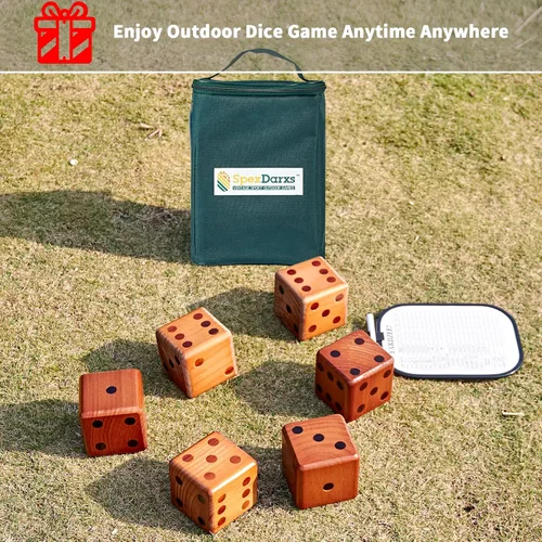 Vista 5 de SpexDarxs Juego de dados gigantes de 3.5 pulgadas, juego de dados de madera grandes con marcador y bolsa de transporte, juego de césped
