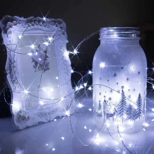 Vista 3 de Brightown Paquete de 12 luces de hadas con pilas de 7 pies para decoración navideña 20 LED Silver Wire Starry Light for Table Centerpieces, Mason