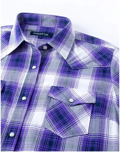 Vista 3 de Camisas occidentales para mujer, camisas de manga larga de algodón para mujer, con botones a presión, camisas a cuadros para mujer