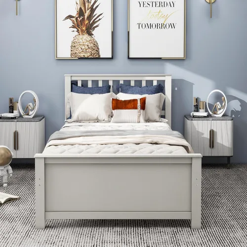 Vista 7 de Merax Cama de plataforma de tamaño matrimonial, cama moderna de madera maciza con soporte de listones de madera resistente, Seadrift
