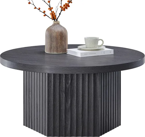 Vista 9 de SICOTAS Mesa de centro redonda para sala de estar, mesa de centro acanalada moderna de mediados de siglo con almacenamiento, mesa de comedor de té