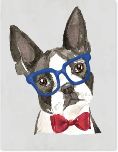 Vista 117 de Andaz Press Póster impreso para pared de perro, 8.5 x 11 pulgadas, Bulldog inglés con gafas negras, 1 paquete, regalo de cumpleaños de Navidad, sin