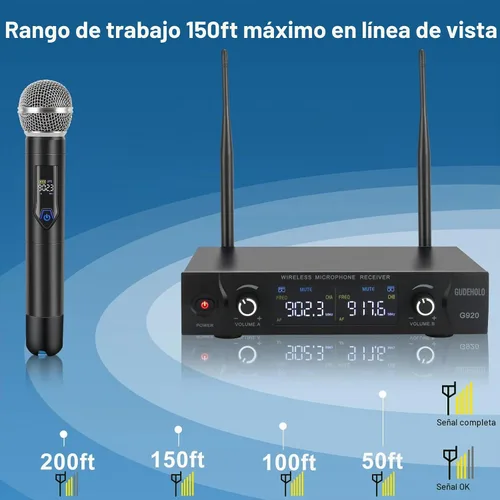 Vista 2 de Sistema de Micrófono Inalámbrico con Estuche, Micrófono Inalámbrico Dual de Mano UHF Metálico de 20 Canales Profesional para Iglesia, DJ, Karaoke