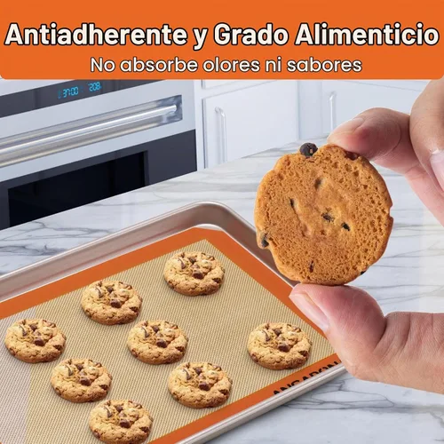 Vista 3 de Juego de hojas de estera de silicona para hornear, fácil de limpiar y reutilizable de grado alimenticio antiadherente, 2 medias hojas de estera