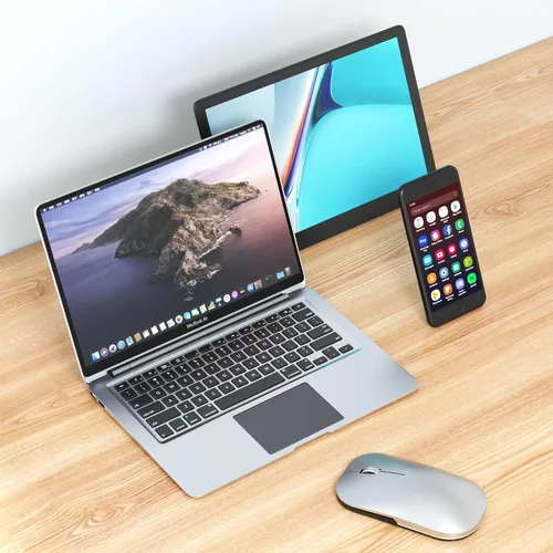 Vista 3 de Ratón inalámbrico Bluetooth para MacBook/Windows/Android Tablet/iPad/Mac/Laptop/PC/Computadora, modo dual recargable (BT5.2 y 3.0 y 2.4G USB) Ratón