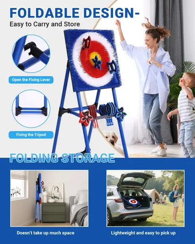 Vista 7 de Sidske Axe Throwing Game for Backyard, 8 Axes & 8 Stars, Bristle Target Azul