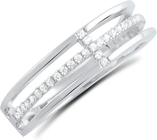 Vista 3 de SILVERCLOSEOUT Anillo cruzado lateral de plata de ley con circonita (talla 4-10)