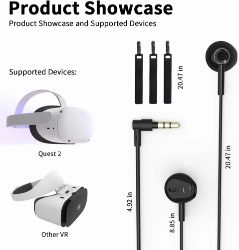 Vista 6 de VR Earphones for Oculus Quest 2 Semi-in-Ear Headphones for Virtual Reality Gaming Headset, 0 Latency 3.5 mm