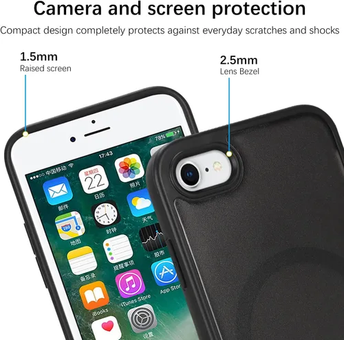 Vista 3 de Funda magnética para iPhone SE 2020/2nd/2022/3rd y iPhone 7/8, protección contra caídas de grado militar, delgada, translúcida mate, a prueba