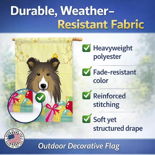 Vista 305 de Caroline's Treasures BB1923GF Bandera decorativa para jardín con diseño de Border Collie, para caza de huevos de Pascua, para jardín, jardín, patio