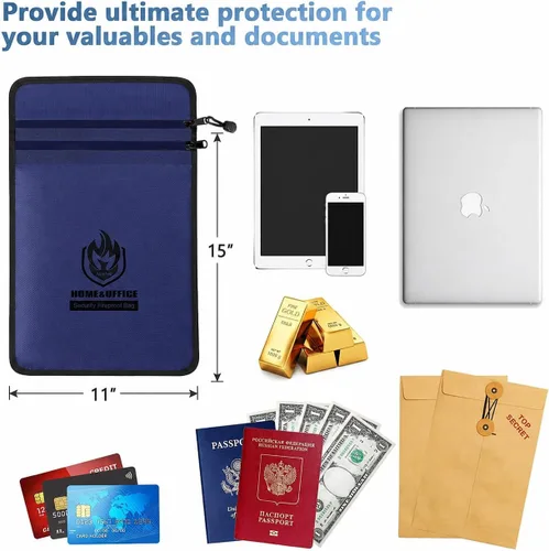 Vista 2 de andyer - Bolsa de documentos ignífuga mejorada con dos bolsillos (2000 ℉), bolsa de dinero impermeable ignífuga de 15 x 11 pulgadas con cremallera