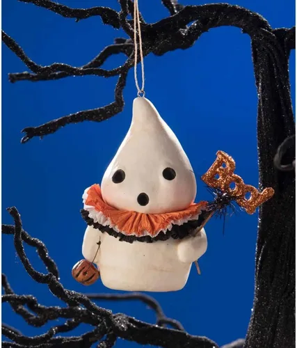 Vista 3 de Little Boo con adorno de árbol de calabaza fantasma de Halloween de papel, 1 unidad, 3.00 pulgadas de alto, Ma2090