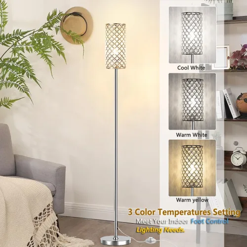 Vista 2 de Lámparas de pie de cristal – Moderna lámpara de pie plateada con 3 bombillas LED CCT para decoración elegante del hogar, sala de estar y dormitorio