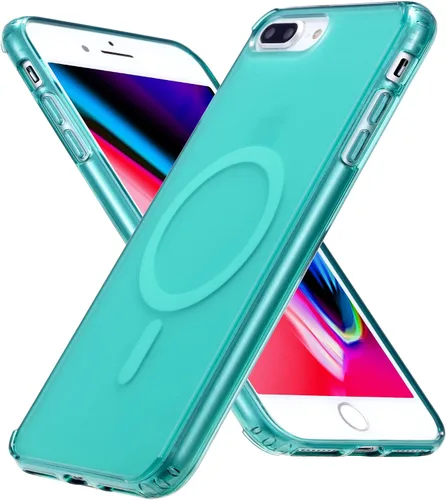 Vista 9 de Tigowos Funda magnética translúcida para iPhone 8 Plus con carga inalámbrica MagSafe anti-amarilla, antihuellas, a prueba de golpes, funda Rojo