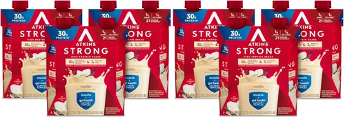 Vista 10 de Atkins - Batido Fuerte de Alta Proteína, Sabor Café Laté, 30g de Proteína, 7g de Fibra Prebiótica, Apoyo para la Salud Muscular y del Intestino