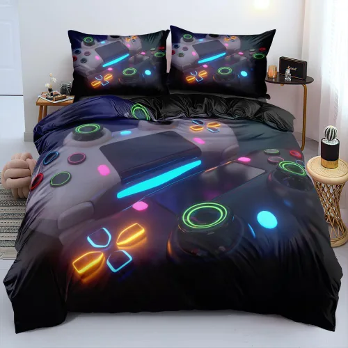 Vista 24 de Juego de funda de edredón de tamaño individual con estampado 3D de Gamepad azul para niños, fundas de edredón y fundas de almohada para dormitorio