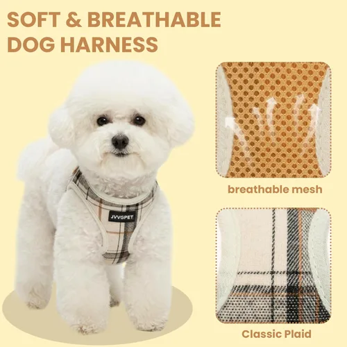 Vista 4 de Arnés para perros pequeños – Juego de arnés y correa para perro sin tirones – Arnés reflectante ajustable de malla suave de cuerpo completo