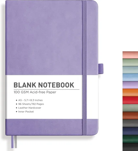 Vista 59 de RETTACY Cuaderno de diario con puntos y viñetas, 192 páginas, tamaño mediano A5 (5.7" x 8.3"), tapa dura de cuero, papel grueso de 100 gsm