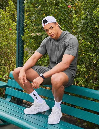 Vista 3 de COOFANDY Conjunto deportivo de 2 piezas con capucha para hombre, manga corta, casual, deportivo, con capucha y pantalones cortos
