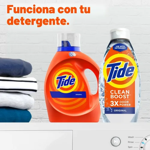 Vista 5 de Tide Enjuague de Tela de Limpieza Profunda con 3X Poder Contra Olores, Aroma Original, 48 oz