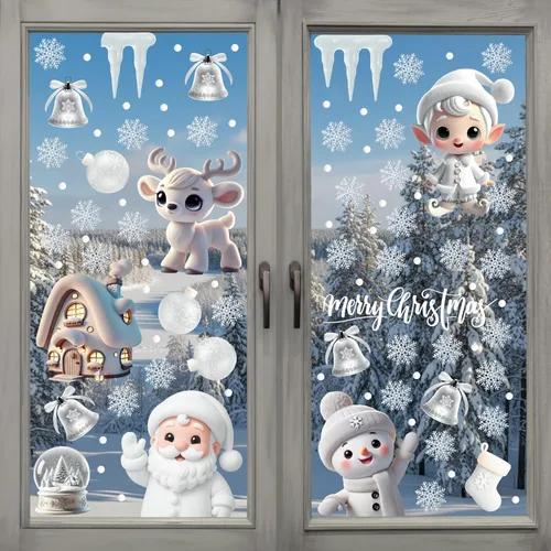 Vista 11 de WALPLUS Calcomanías Navideñas para Ventanas Decoraciones de Doble Cara Reutilizables Despegar y Pegar Removibles para Vidrio Sala de Estar Cuarto