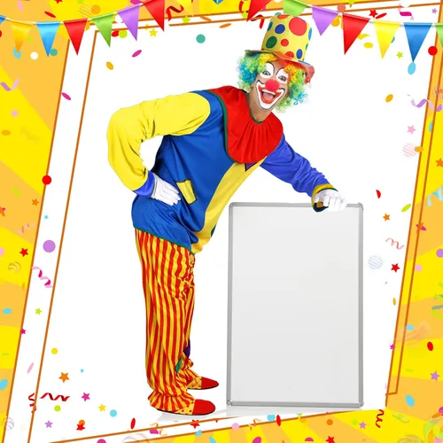 Vista 7 de Funtery Juego de disfraz de payaso de 7 piezas, incluye disfraz de payaso rojo, nariz, zapatos, sombrero, peluca de payaso, guantes para adultos